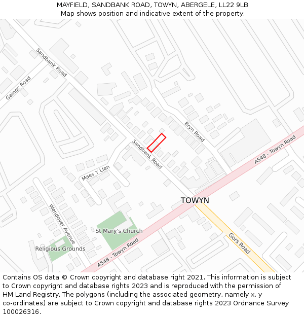 MAYFIELD, SANDBANK ROAD, TOWYN, ABERGELE, LL22 9LB: Location map and indicative extent of plot