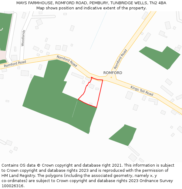 MAYS FARMHOUSE, ROMFORD ROAD, PEMBURY, TUNBRIDGE WELLS, TN2 4BA: Location map and indicative extent of plot