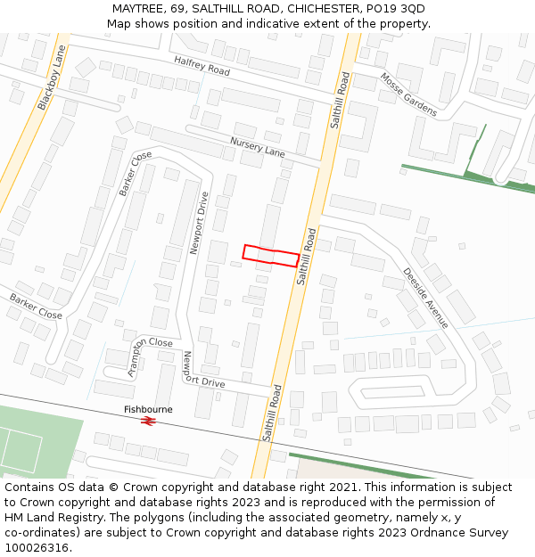 MAYTREE, 69, SALTHILL ROAD, CHICHESTER, PO19 3QD: Location map and indicative extent of plot