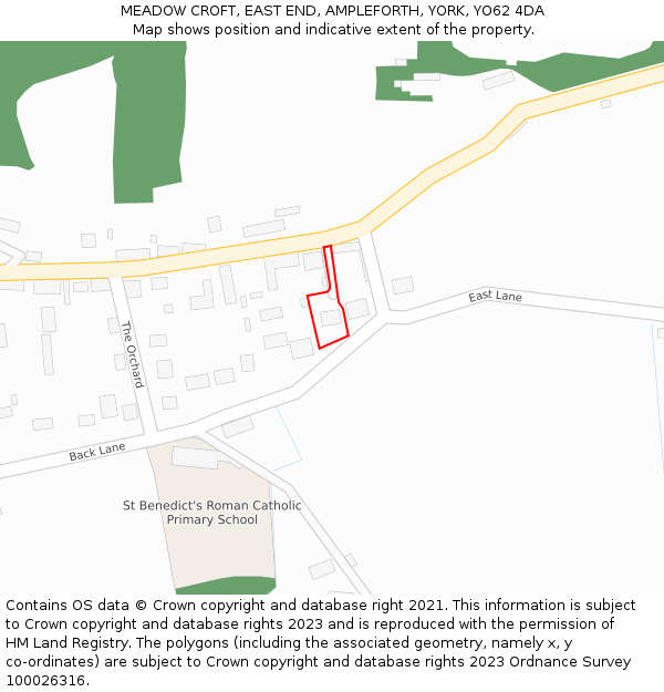 MEADOW CROFT, EAST END, AMPLEFORTH, YORK, YO62 4DA: Location map and indicative extent of plot