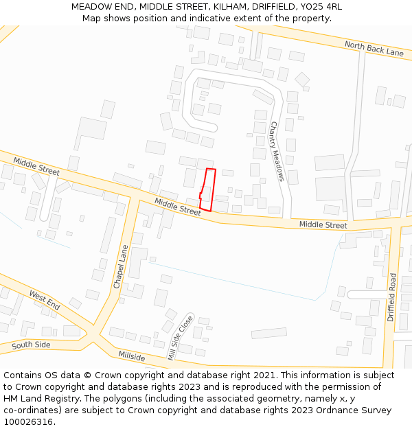 MEADOW END, MIDDLE STREET, KILHAM, DRIFFIELD, YO25 4RL: Location map and indicative extent of plot