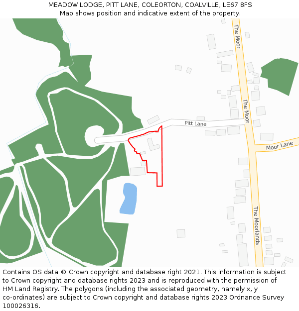 MEADOW LODGE, PITT LANE, COLEORTON, COALVILLE, LE67 8FS: Location map and indicative extent of plot