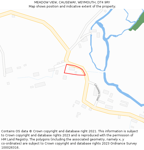 MEADOW VIEW, CAUSEWAY, WEYMOUTH, DT4 9RY: Location map and indicative extent of plot