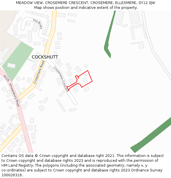 MEADOW VIEW, CROSEMERE CRESCENT, CROSEMERE, ELLESMERE, SY12 0JW: Location map and indicative extent of plot