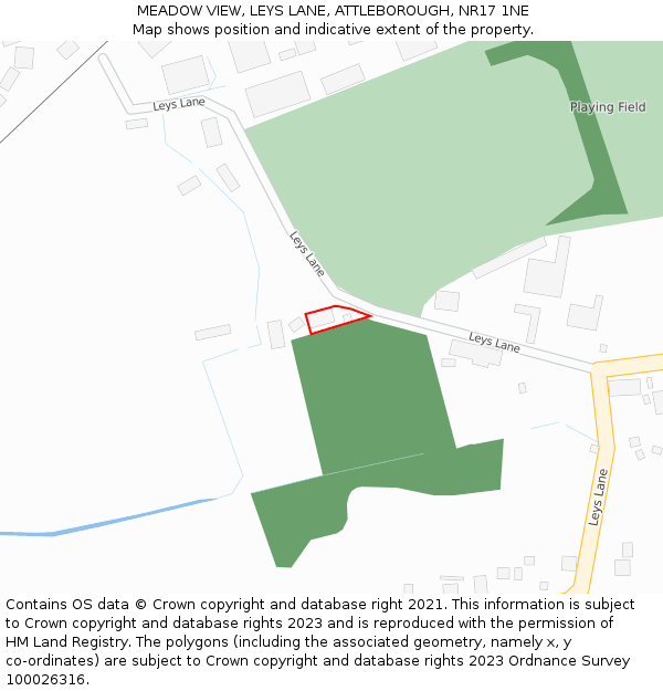 MEADOW VIEW, LEYS LANE, ATTLEBOROUGH, NR17 1NE: Location map and indicative extent of plot