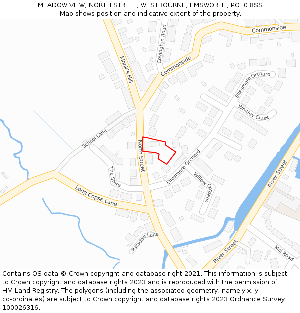 MEADOW VIEW, NORTH STREET, WESTBOURNE, EMSWORTH, PO10 8SS: Location map and indicative extent of plot