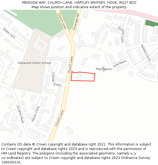 MEADOW WAY, CHURCH LANE, HARTLEY WINTNEY, HOOK, RG27 8DZ: Location map and indicative extent of plot