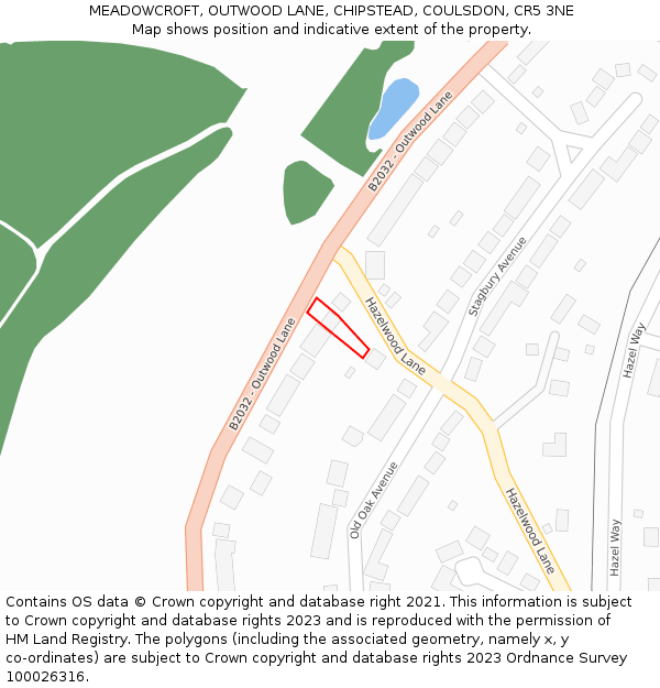 MEADOWCROFT, OUTWOOD LANE, CHIPSTEAD, COULSDON, CR5 3NE: Location map and indicative extent of plot