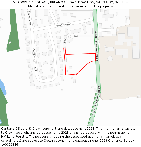 MEADOWEND COTTAGE, BREAMORE ROAD, DOWNTON, SALISBURY, SP5 3HW: Location map and indicative extent of plot