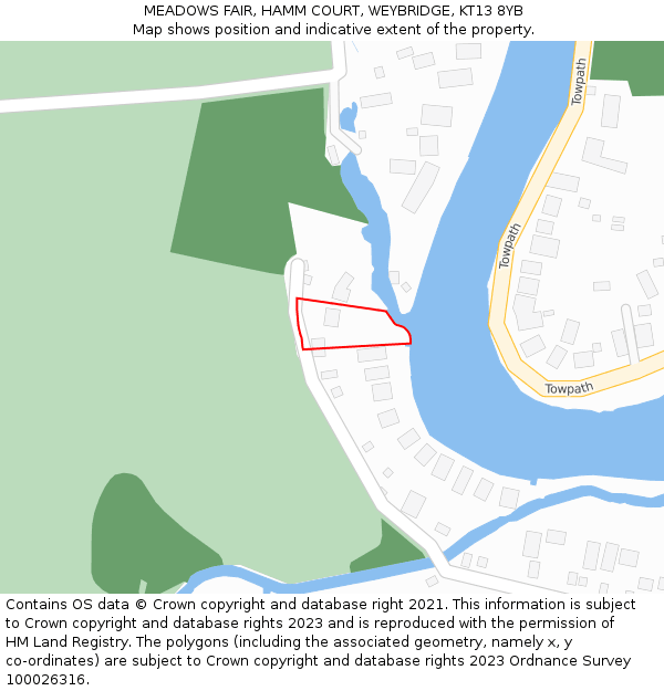 MEADOWS FAIR, HAMM COURT, WEYBRIDGE, KT13 8YB: Location map and indicative extent of plot