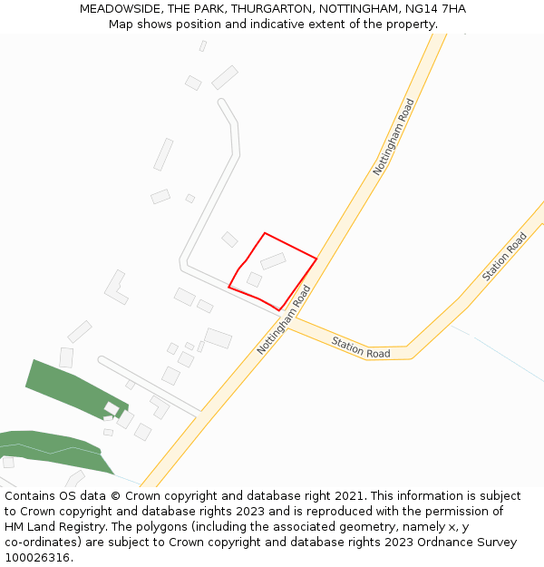 MEADOWSIDE, THE PARK, THURGARTON, NOTTINGHAM, NG14 7HA: Location map and indicative extent of plot