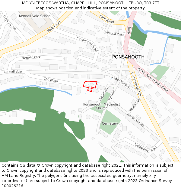 MELYN TRECOS WARTHA, CHAPEL HILL, PONSANOOTH, TRURO, TR3 7ET: Location map and indicative extent of plot