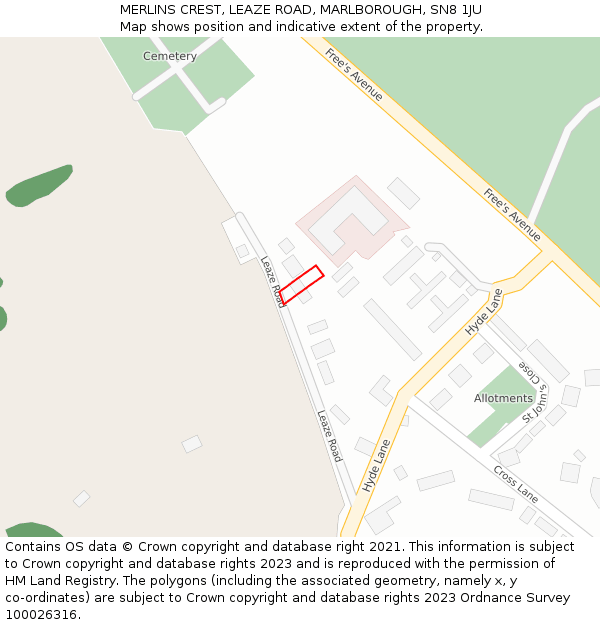 MERLINS CREST, LEAZE ROAD, MARLBOROUGH, SN8 1JU: Location map and indicative extent of plot