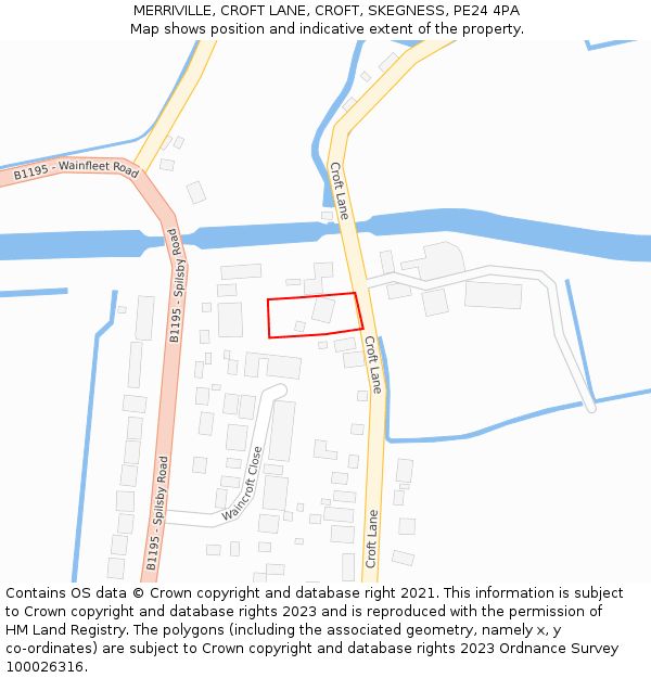 MERRIVILLE, CROFT LANE, CROFT, SKEGNESS, PE24 4PA: Location map and indicative extent of plot