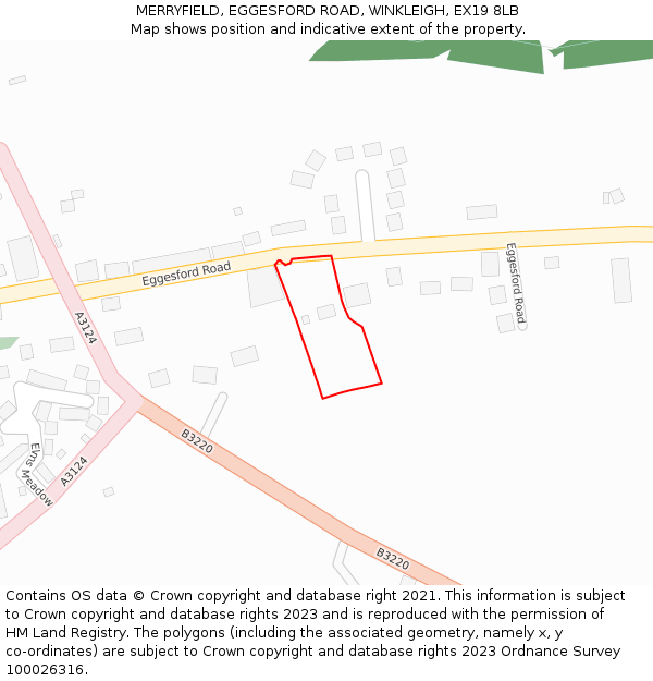 MERRYFIELD, EGGESFORD ROAD, WINKLEIGH, EX19 8LB: Location map and indicative extent of plot