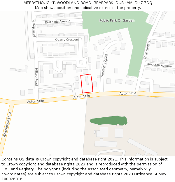 MERRYTHOUGHT, WOODLAND ROAD, BEARPARK, DURHAM, DH7 7DQ: Location map and indicative extent of plot