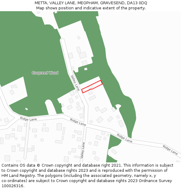 METTA, VALLEY LANE, MEOPHAM, GRAVESEND, DA13 0DQ: Location map and indicative extent of plot