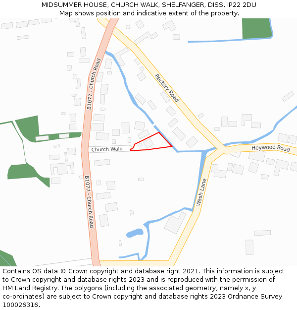 MIDSUMMER HOUSE, CHURCH WALK, SHELFANGER, DISS, IP22 2DU: Location map and indicative extent of plot