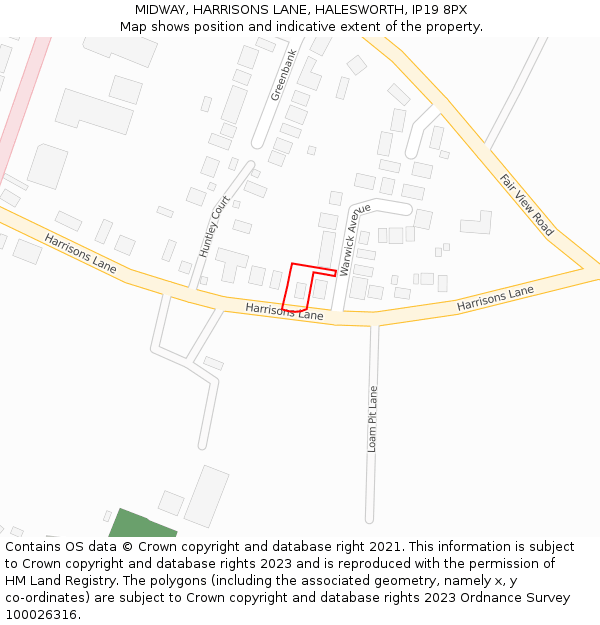 MIDWAY, HARRISONS LANE, HALESWORTH, IP19 8PX: Location map and indicative extent of plot