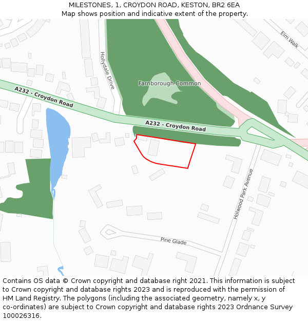 MILESTONES, 1, CROYDON ROAD, KESTON, BR2 6EA: Location map and indicative extent of plot