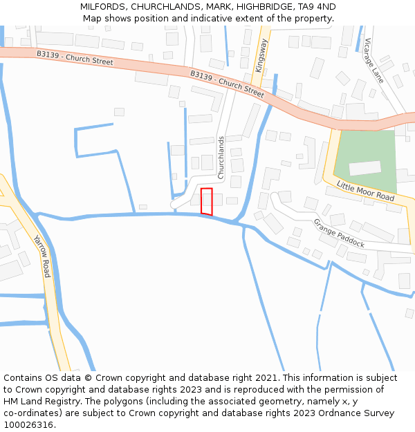 MILFORDS, CHURCHLANDS, MARK, HIGHBRIDGE, TA9 4ND: Location map and indicative extent of plot