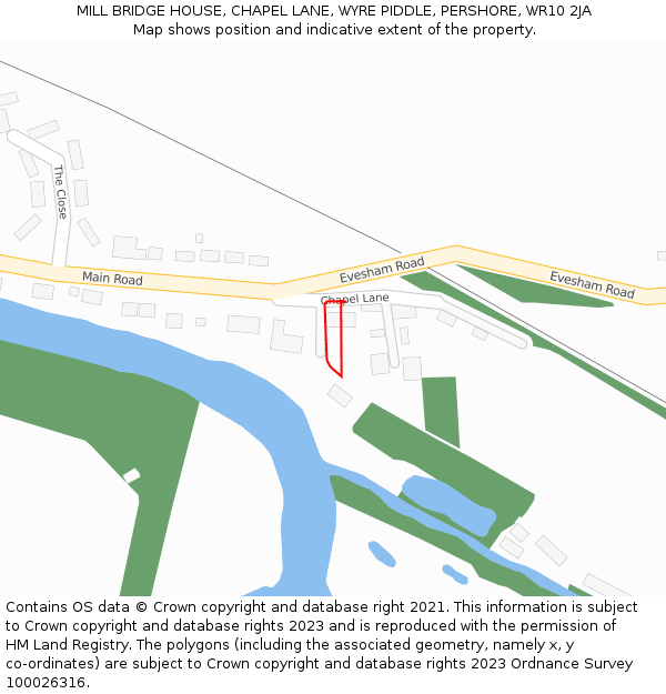 MILL BRIDGE HOUSE, CHAPEL LANE, WYRE PIDDLE, PERSHORE, WR10 2JA: Location map and indicative extent of plot