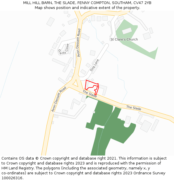 MILL HILL BARN, THE SLADE, FENNY COMPTON, SOUTHAM, CV47 2YB: Location map and indicative extent of plot