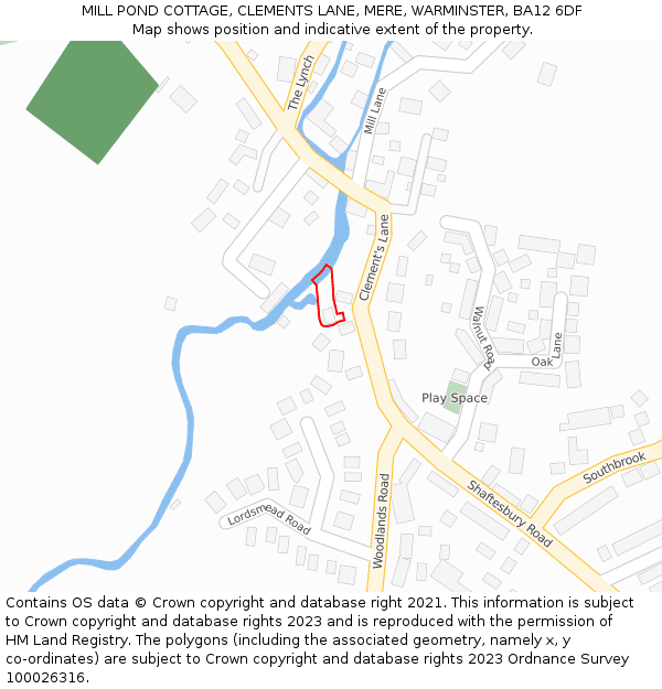 MILL POND COTTAGE, CLEMENTS LANE, MERE, WARMINSTER, BA12 6DF: Location map and indicative extent of plot