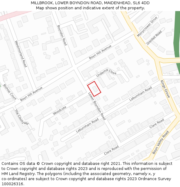 MILLBROOK, LOWER BOYNDON ROAD, MAIDENHEAD, SL6 4DD: Location map and indicative extent of plot