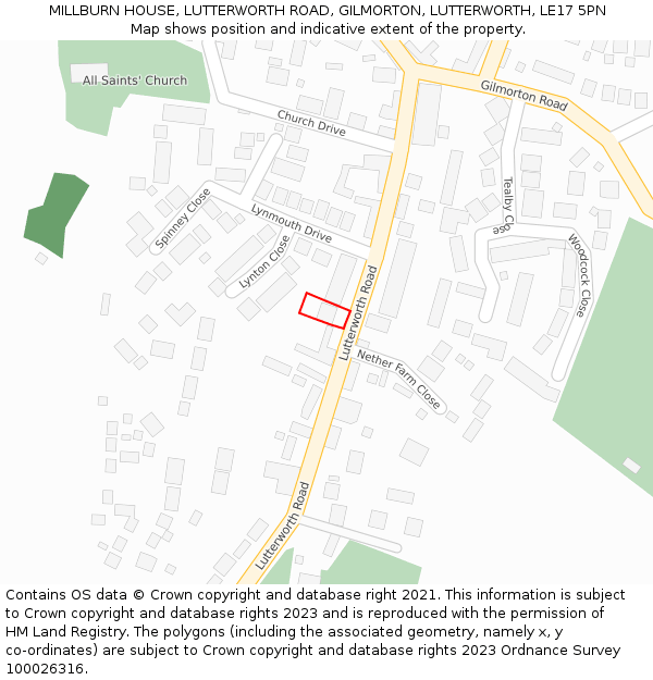 MILLBURN HOUSE, LUTTERWORTH ROAD, GILMORTON, LUTTERWORTH, LE17 5PN: Location map and indicative extent of plot