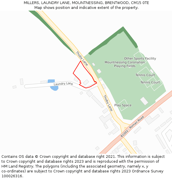 MILLERS, LAUNDRY LANE, MOUNTNESSING, BRENTWOOD, CM15 0TE: Location map and indicative extent of plot