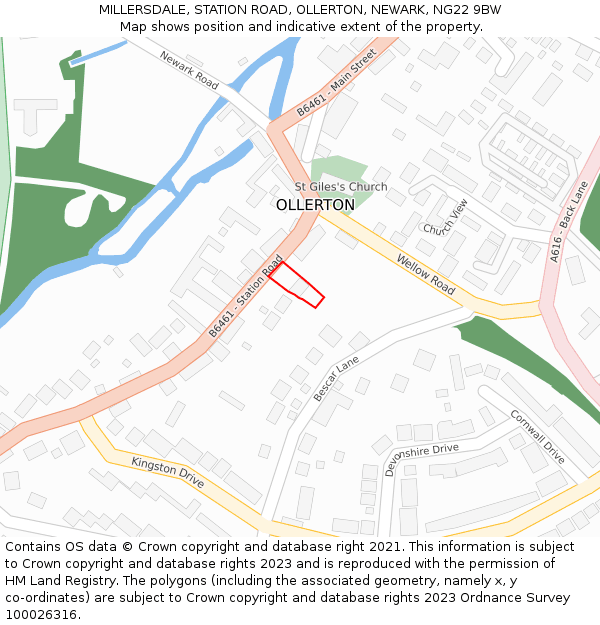 MILLERSDALE, STATION ROAD, OLLERTON, NEWARK, NG22 9BW: Location map and indicative extent of plot