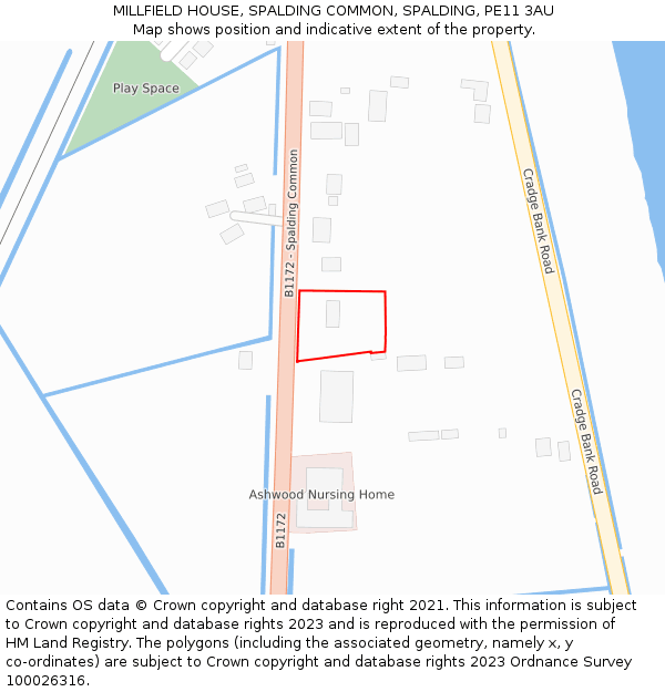 MILLFIELD HOUSE, SPALDING COMMON, SPALDING, PE11 3AU: Location map and indicative extent of plot