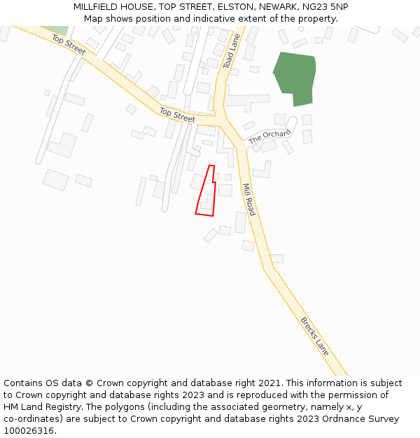 MILLFIELD HOUSE, TOP STREET, ELSTON, NEWARK, NG23 5NP: Location map and indicative extent of plot