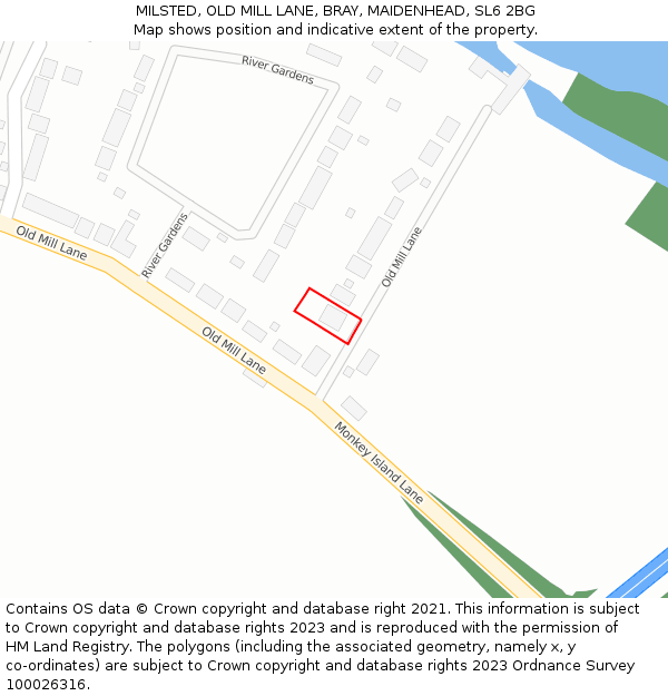 MILSTED, OLD MILL LANE, BRAY, MAIDENHEAD, SL6 2BG: Location map and indicative extent of plot