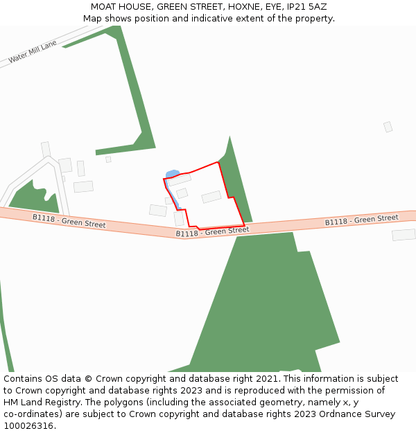 MOAT HOUSE, GREEN STREET, HOXNE, EYE, IP21 5AZ: Location map and indicative extent of plot