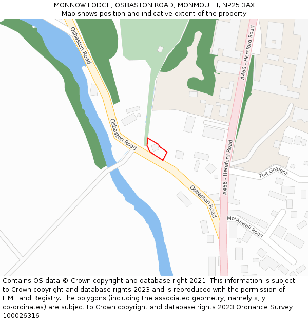 MONNOW LODGE, OSBASTON ROAD, MONMOUTH, NP25 3AX: Location map and indicative extent of plot