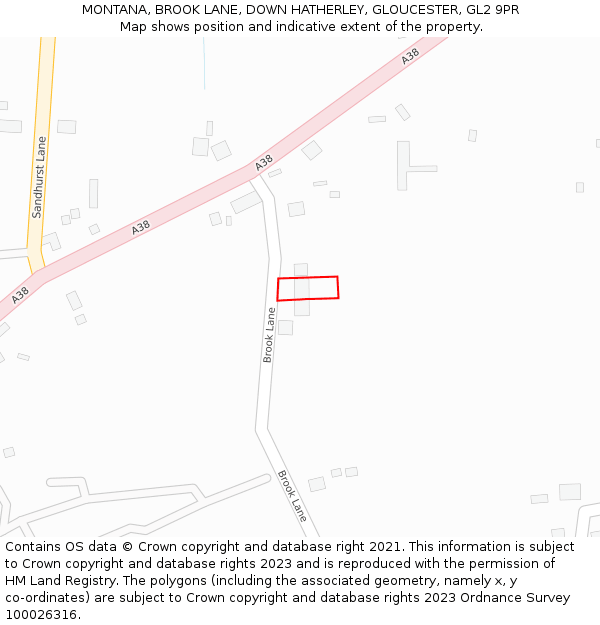 MONTANA, BROOK LANE, DOWN HATHERLEY, GLOUCESTER, GL2 9PR: Location map and indicative extent of plot