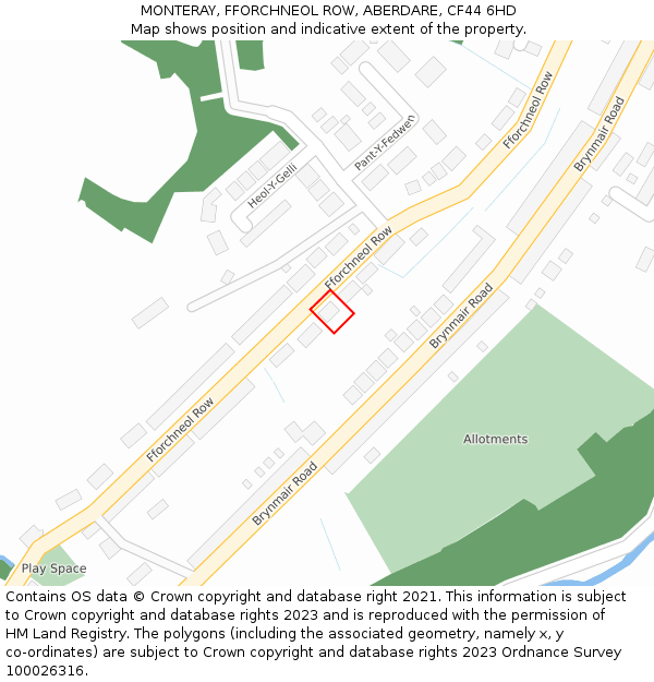 MONTERAY, FFORCHNEOL ROW, ABERDARE, CF44 6HD: Location map and indicative extent of plot