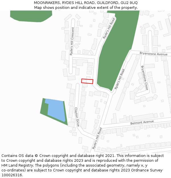 MOONRAKERS, RYDES HILL ROAD, GUILDFORD, GU2 9UQ: Location map and indicative extent of plot