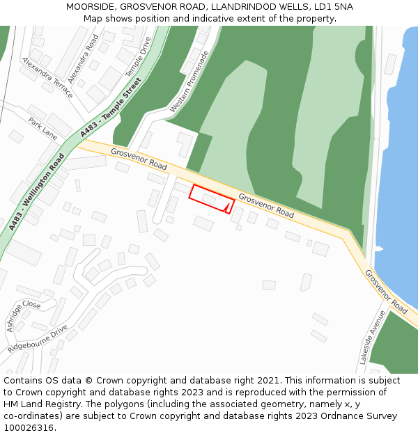 MOORSIDE, GROSVENOR ROAD, LLANDRINDOD WELLS, LD1 5NA: Location map and indicative extent of plot