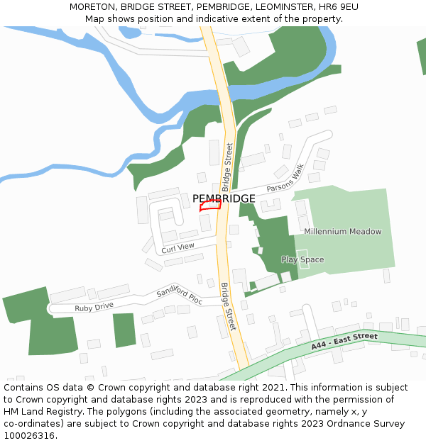 MORETON, BRIDGE STREET, PEMBRIDGE, LEOMINSTER, HR6 9EU: Location map and indicative extent of plot