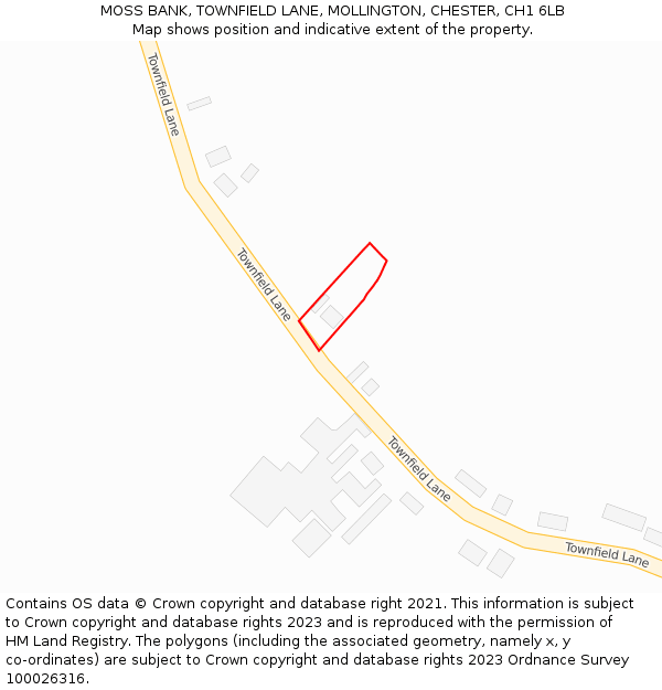 MOSS BANK, TOWNFIELD LANE, MOLLINGTON, CHESTER, CH1 6LB: Location map and indicative extent of plot