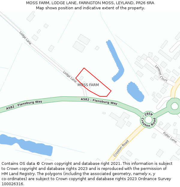 MOSS FARM, LODGE LANE, FARINGTON MOSS, LEYLAND, PR26 6RA: Location map and indicative extent of plot