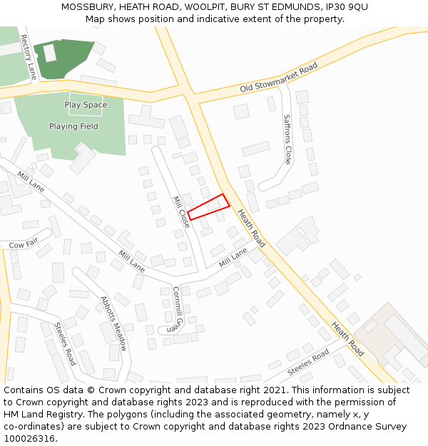 MOSSBURY, HEATH ROAD, WOOLPIT, BURY ST EDMUNDS, IP30 9QU: Location map and indicative extent of plot