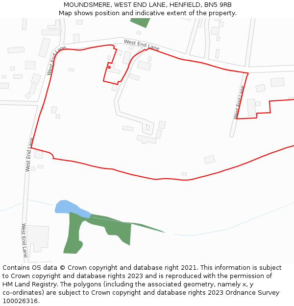 MOUNDSMERE, WEST END LANE, HENFIELD, BN5 9RB: Location map and indicative extent of plot