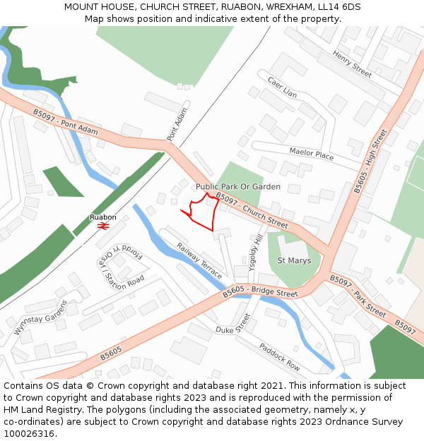 MOUNT HOUSE, CHURCH STREET, RUABON, WREXHAM, LL14 6DS: Location map and indicative extent of plot