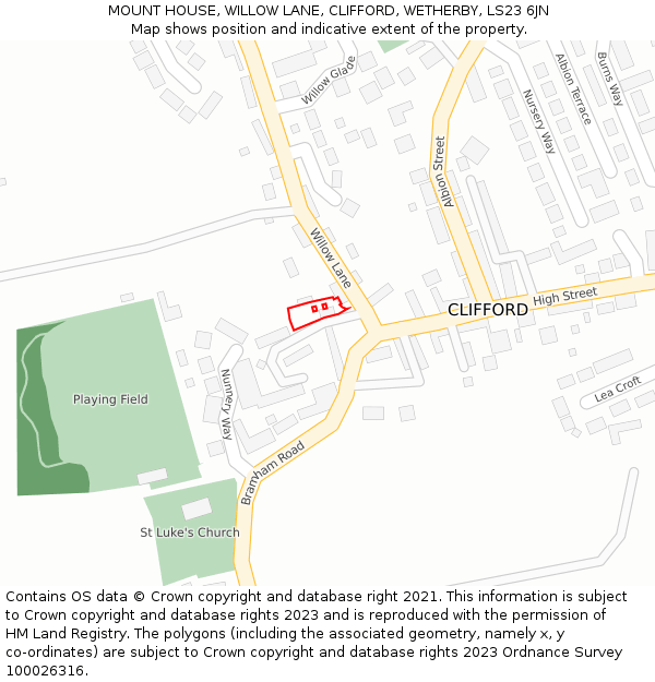 MOUNT HOUSE, WILLOW LANE, CLIFFORD, WETHERBY, LS23 6JN: Location map and indicative extent of plot