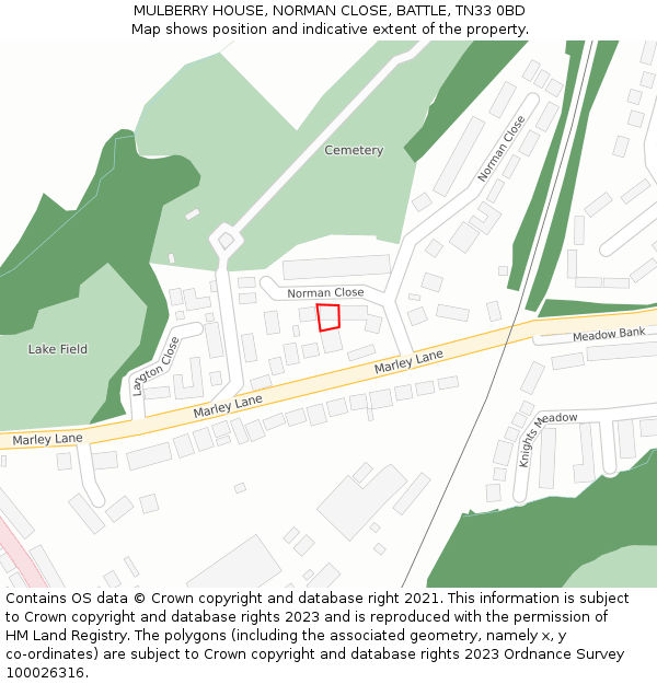 MULBERRY HOUSE, NORMAN CLOSE, BATTLE, TN33 0BD: Location map and indicative extent of plot