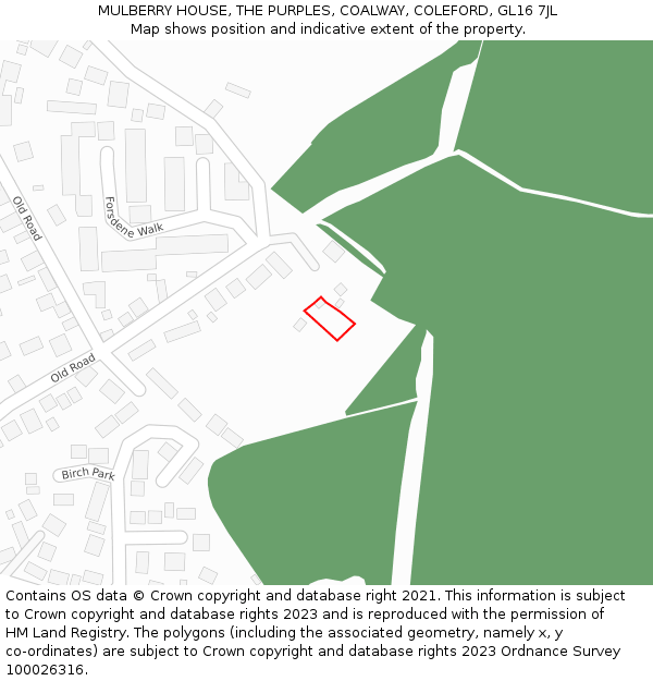 MULBERRY HOUSE, THE PURPLES, COALWAY, COLEFORD, GL16 7JL: Location map and indicative extent of plot